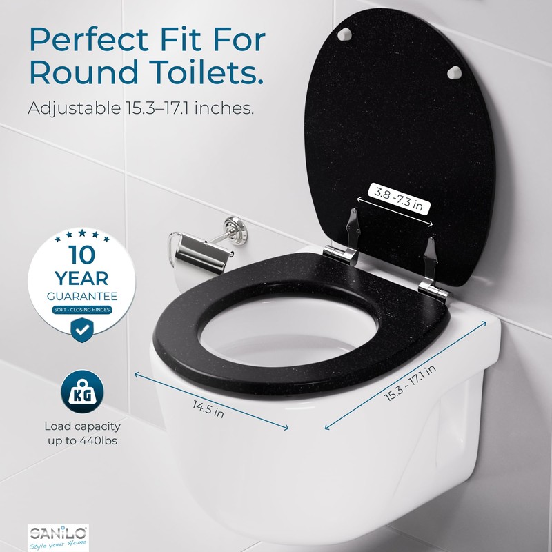 SANILO Wooden Toilet Seat with Soft Close [ROUND] - Decorative,