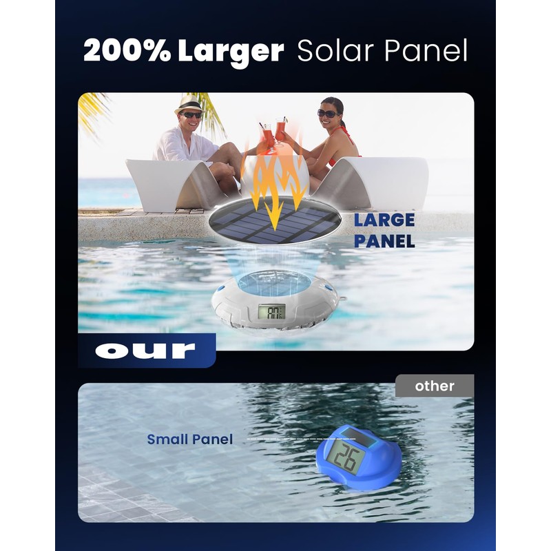 PoolPrime Pool Thermometer Easy to Read, Solar Pool Light with