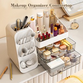 Makeup Organizer And Storage White Large 3 Clear Makeup Drawer Organizer,Skincare Organizers Countertop For Vanity Bedroom Tiered Makeup Box Organizer-Beauty Countertop Organization For Makeup