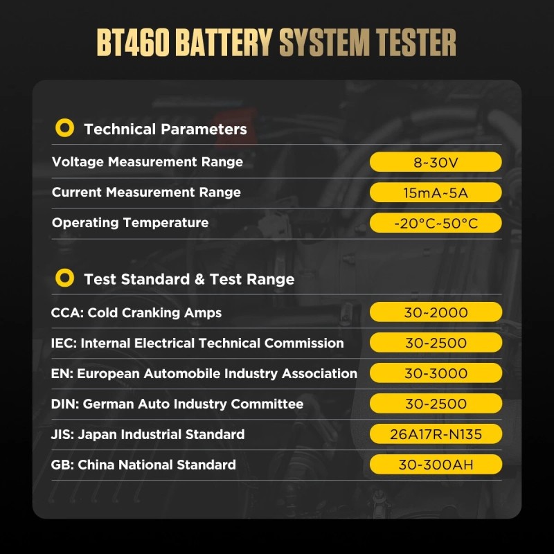 AUTOOL BT460 Car Battery Tester 12V 24V Battery Load Tester