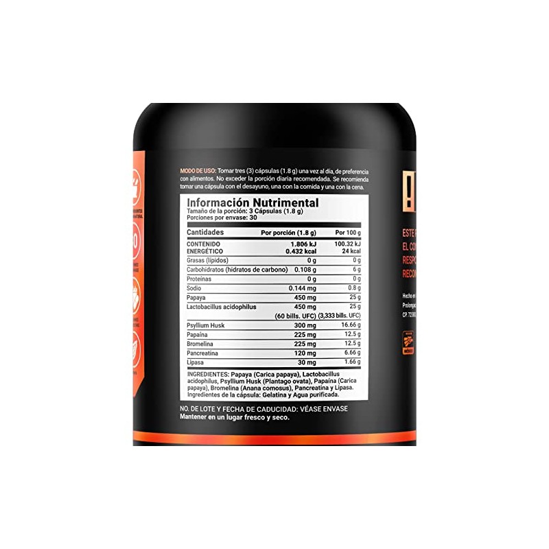 B Life Enzimas Digestivas, Probióticos, Papaya y Psyllium Husk 90