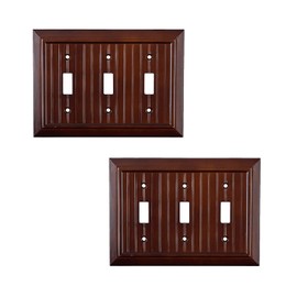 Pack of 2 Wall Plate Outlet Switch Covers by SleekLighting | Decorative Dark Brown Mahogany Look | Variety of Styles: Decorator/Duplex/Toggle / & Combo | Size: 3 Gang Toggle