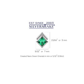 Silvershake 4MM Created Nano Green Emerald White Gold Plated 925 Sterling Silver Minimalist Square Geometric Stud Post Earrings May Gemstone Birthstone Jewelry for Women, Sterling Silver Rhodium