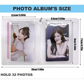 Mini Photo Album Holder Organizer Book Binder Kpop Photocard Album Keychain 16 Photocard Sleeves 32 Pockets White Hollow Heart Card Instant Camera Photo Album for 3-Inch Film Storage (Blue)