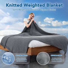 Topcee Knitted Weighted Blanket - 50"x60" 7lbs Cooling Chunky Knit Heavy Blanket for Adults Cable Yarn Knit Decorative No Beads Soft, Cozy and Cooling Weighted Throw Blankets Machine Washable