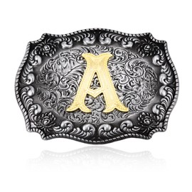 BBOTEN Western Initial Letters Belt Buckle ABCDEFG to Z Alphabet Letters Belt Buckles for Men Women Boys A