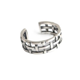 S925 Sterling Silver Adjustable Wide Open Band Ring – Unisex Creative Minimalist Ring, Trendy Finger Ring for Men & Women, Adjustable Size 4-8 (Wide Weave)