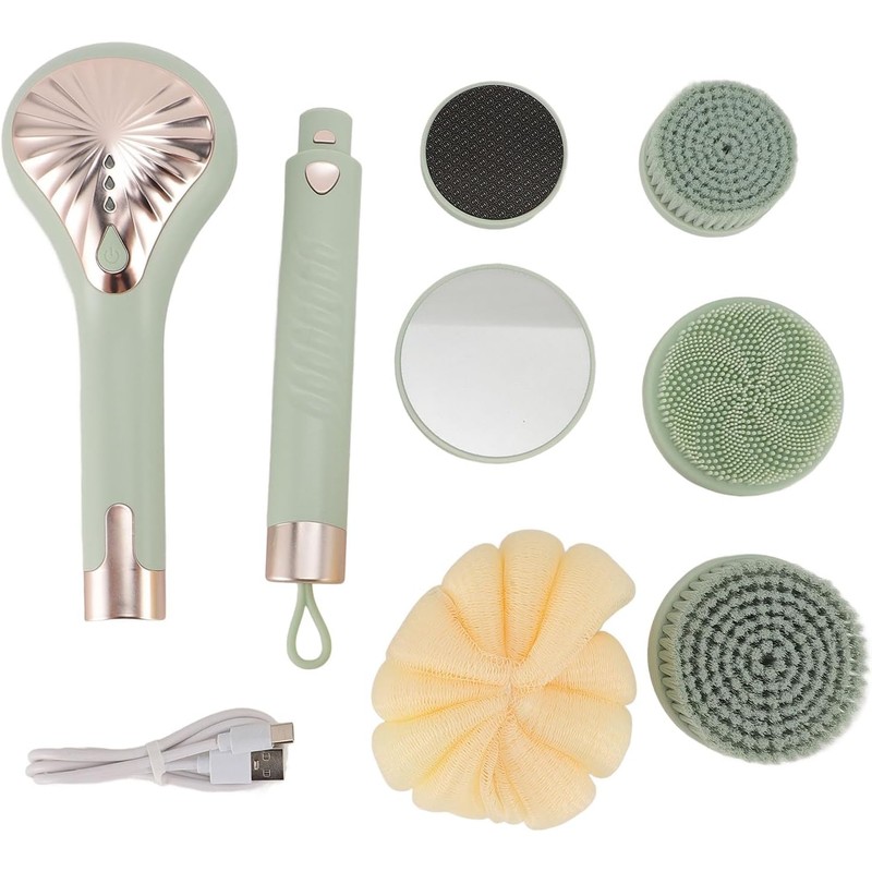 CHICIRIS Cepillo Corporal Eléctrico, 6 Cabezales Desmontables, 3 (GREEN)