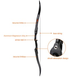 TOPARCHERY Archery 56" Takedown Hunting Recurve Bow and Arrow Set Metal Riser Right Hand Black Longbow Kit with 6Pcs Carbon Arrows Right Hand (45)