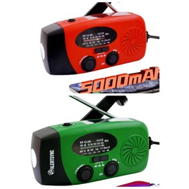 5000mAh Red/Green Emergency Crank Weather Radio, iRonsnow NOAA/FM/AM Solar Radios, Portable Survival Radio with SOS, Earphone Jack, 1W 4 Modes LED Flashlight, Cell Phone Charger for Camping Hiking