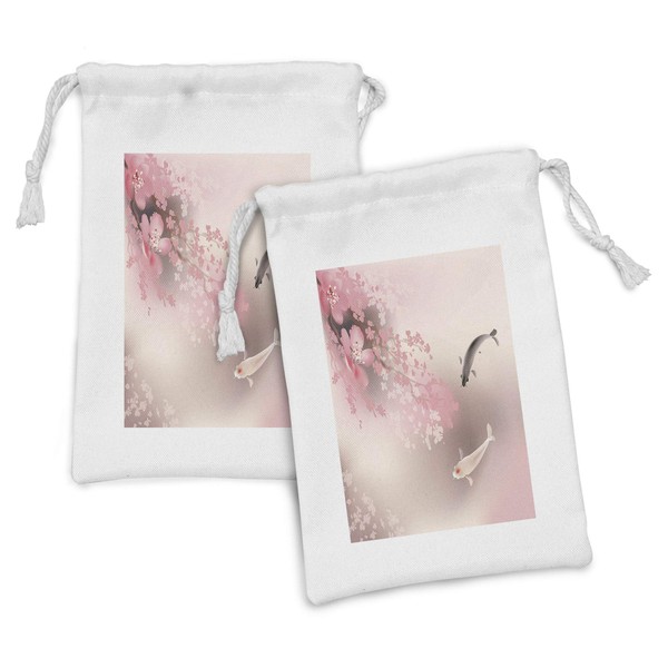 Lunarable Koi Fish Fabric Pouch Set of 2, Sakura Blossom