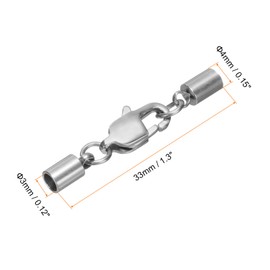 sourcing map 6pcs Cord End Cap 3mm ID End Caps Stainless Steel with Lobster Claw Clasp Tail Buckle for DIY Bracelets Necklaces Chokers, Silver Tone