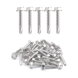 IMScrews 50pcs #8 x 1" Stainless Hex Washer Head Self Drilling Screws, 410 Stainless Steel Full Thread Sheet Metal Tek Screws