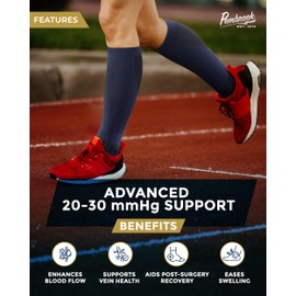 Pembrook Wide Calf Compression Socks - 3 Pairs - Athletic Men Compression Socks for Travel | Black, Gray, Navy
