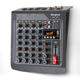 Mivghyy 6 Channel Audio Mixer Sound Board, 16-Bit Compact Mixing Console +48V Phantom Power Bluetooth USB Interface for Live Performances Home Studio Music Recording