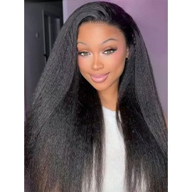 Kinky Straight Half Wig Human Hair 3 In 1 Seamless Flip Over Half Wigs for Black Women Ready to Go Headband Wig 180% Density Drawstring Kinky Curly Half Wig Glueless Natural Black 22 Inch