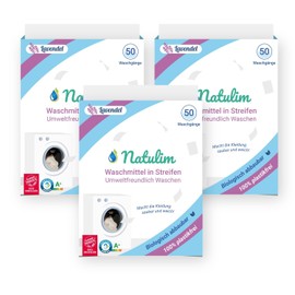 Natulim - Waschmittel Blätter (150 Waschgänge) - Made in EU, biologisch abbaubar, nachhaltig, Plastikfrei, Vegan und Cruelty Free - Saubere und weiche Wäsche - 3er Pack mit 50 Stück - (Lavendelduft)