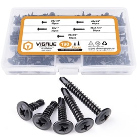 410 Stainless Steel #8 x 1/2'' to 1-1/2'' Self Drilling Tek Screw Assortment Kit, Black Oxide, Modified Truss Head, 190PCS Assorted Size Self Tapping Sheet Metal Screws