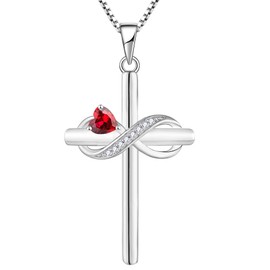 YL Infinity Cross Necklace Sterling Silver Crucifix Pendant Heart Created Ruby Criss Jewelry for Women