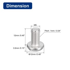sourcing map 304 Stainless Steel Machine Screws, 10pcs M6x12mm Slotted Drive Pan Head Screw Bolts