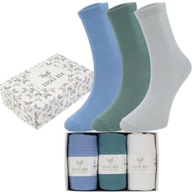 SOCKS BOX Womens Soft Cotton Breathable Above Ankle Crew Socks with Gift Box (3 Pairs, Mixed)