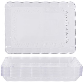 MATANA 18 Large Rectangular Serving Platters, 32x24cm - Clear Plastic Trays for Food Serving, Catering, Parties, Weddings, Birthdays - Sturdy & Reusable Snack, Sandwich, & Buffet Trays