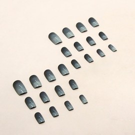 Press on Nails Short Medium Square Fake Nails Full Cover Premium Gradual Nude Black Acrylic Nails with Glossy False Nails for Women Gifts Reusable Full Cover Gel Nails-24PCS
