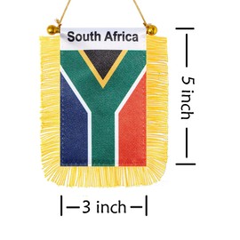 CANTENDO 2 Pack South Africa Window Hanging Flag,Mini South African people Car Flag with Pole Tassel Suction Cup Rearview Mirror Decoration(3x5 Inch)