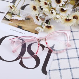 WANWAN Women Cat Eye Reading Glasses Fashion Frame Oversized Quality Readers (Transparent Pink, 1.75 x)