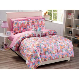 Linen Plus Comforter Set for Girls Unicorn Pink Blue Purple Orange Yellow New (Full)
