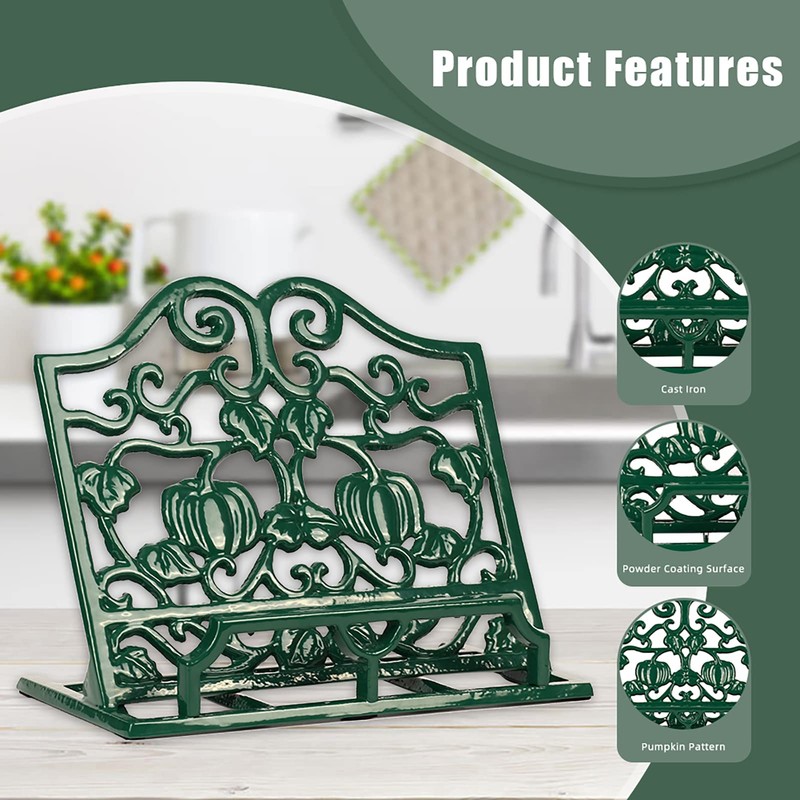 Vintage Cookbook Stand, Durable Wrought Cast Iron Recipe Book Holder