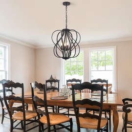 TMMAYSUN 17" Modern Black Sphere Chandelier for Dining Room, Vintage Farmhouse Pendant Light Fixtures Hanging for Entryway Living Room Foyer Lighting Fixtures