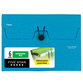 Five Star Expanding File Organizer, 6-Pocket Accordian File Organizer, Bungee Closure, Holds 11" x 8-1/2", Tidewater Blue (350100C-ECM)
