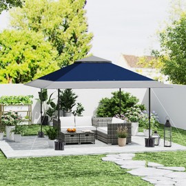 Outsunny 13' x 13' Pop Up Canopy Tent, UPF50+ Instant Sun Shelter, Tents for Parties, Height Adjustable, with Wheeled Carry Bag and 4 Sand Bags for Outdoor, Garden, Patio, Navy Blue