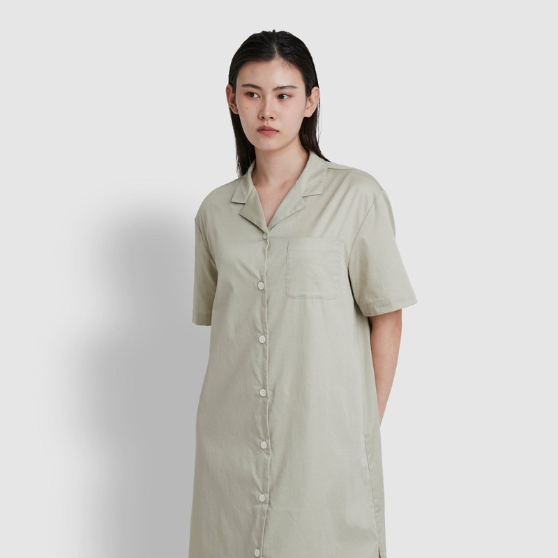 JAJU [JAJU] Women's Cotton Runner 5-part Pajama Dress_Khaki Grey