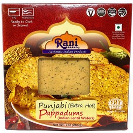 Rani Pappadums (Indian Lentil Wafer Snack) Punjabi Papad - Extra Hot, 7oz (200g) Approximately 15pc, 7 inches, Pack of 12 ~ All Natural | Gluten Friendly | NON-GMO | Vegan | Indian Origin