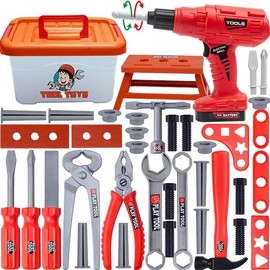 Children's Construction Tool Toy Set, Construction Tool Kits, Chainsaw Tool Box with Accessories, Tool Bag, Role Play Set with Electric Drill, Children's Toy for 3+ Boys and Girls (Pack of 42)