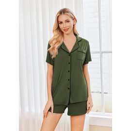 Ekouaer 2 Pack Womens Pajamas Set Button Down Summer Sleepwear Short Sleeve Comfy Pjs Loungewear Set(GP9,S)