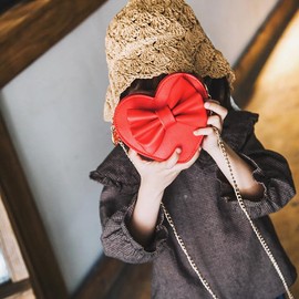 WRITWAA Girls PU Bag Shoulder Bag Children's Purse for Girls School Bag Messenger Shoulder Bag Handbag Shoulder Bag for Girls Heart Bags for Girls Silver, red