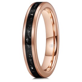 THREE KEYS JEWELRY 4mm Rose Gold Plated Tungsten Carbide Wedding Band Engagement Ring for Men Women Couple Comfort Fit Matte Finish Inlay Silver Shreds 8