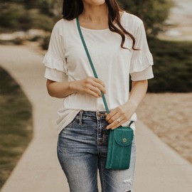 S-ZONE RFID Blocking 6.7 Inch Phone Purse Small Crossbody Bag PU Leather Cellphone Wallet Retro Hollow for Women Lady