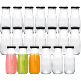 QAPPDA 12 oz Glass Bottles, Clear Glass Milk Bottles with Black Metal Airtight Lids, Vintage Breakfast Shake Container, Vintage Drinking Bottle with Whiteboard Labels and Pen for Party,Kids,Set of 20
