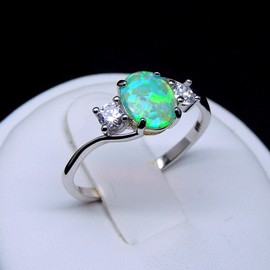 Addy Birthstone Ring for Women by Ginger Lyne |Green Oval Simulated Opal Engagement Ring for Her |Sterling Silver with Cubic Zirconia Accents October Birth Month Gemstone Statement Design