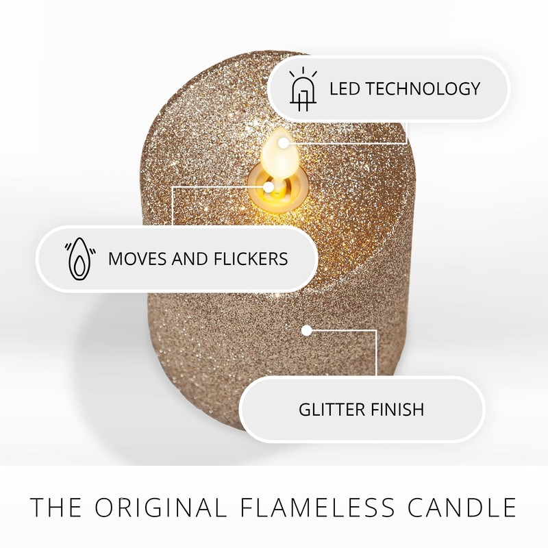Luminara Realistic LED Moving Flame Pillar Candle, Gold Metallic Glitter,