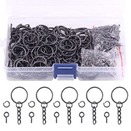 Swpeet 450Pcs 4/5" 20mm Bronze Key Chain Rings Kit, Including 150Pcs Keychain Rings with Chain and 150Pcs Jump Ring with 150Pcs Screw Eye Pins Bulk for Jewelry Findings Making (20mm, Gun-Black)