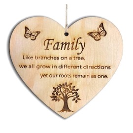 Pet-Jos Family Heart Sign Decorative Sign Wooden Heart Plaque Wooden Heart Sign Wooden Heart Sign 10 x 10 cm Family Roots Gift for the Family Saying Gift Wooden Gift A Gift for the Family