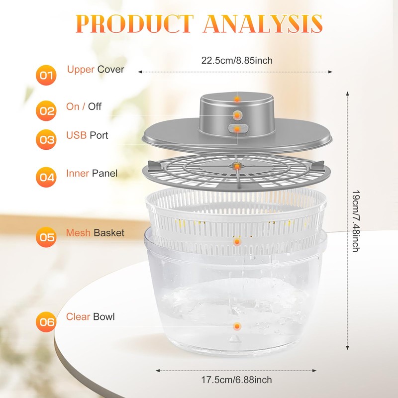 Salad Spinner Stainless Steel Large, Completely Automatic Salad Spinner for