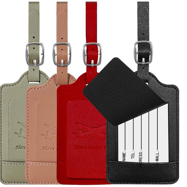 Luggage Tags, 4 Pack Suitcase Tags Leather Luggage Labels for Suitcases Baggage Labels Handbag Tag Labels with Privacy Protection