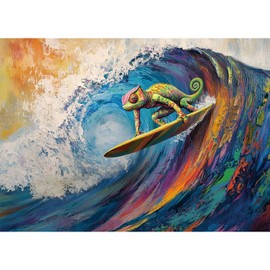 Vibrant Chameleon Surfing 1000 Piece Puzzle for Adults - Challenging Puzzles Art Painting Jigsaw Puzzles Family Game Home Decor