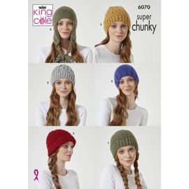 King Cole Ladies Celestial Super Chunky Knitting Pattern Various Hats (6070)